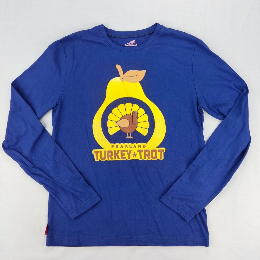 Headsweats Shirt Mens Small Blue Pearland Turkey Trot 2025 Long Sleeve Graphic
